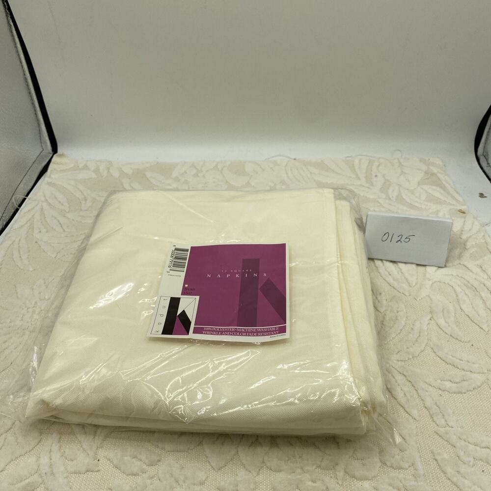 Kadut Cloth Napkins - 17 x 17 Ivory Solid Washable Polyester Dinner Napkins 12pk